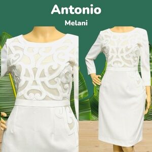 Antonio Melani  Dress Ivory Brocade 3/4 Sleeve Sheath Back/Zip Sz 6